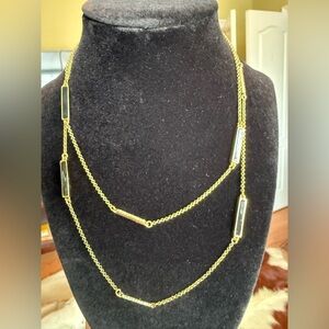 Kate Spade NWOT Double Strand Black Enamel & Pavé Bar Necklace